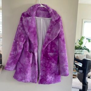 Purple tie dye fuzzy jacket